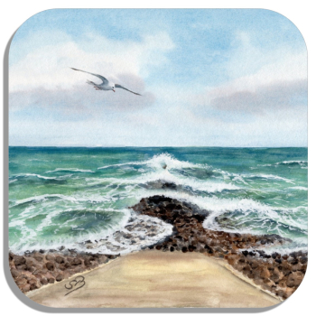 Coasters glass coasters 9,5 x  9,5 cm Watercolor Maritime Art Print North Sea Island Baltrum Beach Dunes