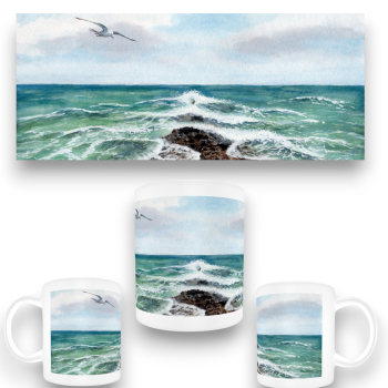 Cup Coffee Cup Mug Watercolor Maritime Art Print North Sea Island Baltrum Beach Dunes