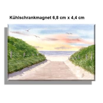Kühlschrankmagnet  Aquarell Maritim Kunst Druck Kunstdruck Nordsee Insel Baltrum Strand Dünen Meer
