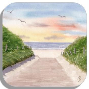 Untersetzer Glasuntersetzer 9,5 x 9,5 cm Aquarell Maritim Kunst Druck Kunstdruck Nordsee Insel Baltrum Strand Dünen Meer