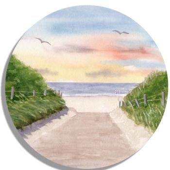 Untersetzer Glasuntersetzer rund 9,5 cm Aquarell Maritim Kunst Druck Kunstdruck Nordsee Insel Baltrum Strand Dünen Meer