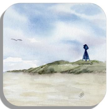 Untersetzer Glasuntersetzer 9,5 x 9,5 cm Aquarell Maritim Kunst Druck Kunstdruck Nordsee Insel Baltrum Bake Düne Dünen Strand Meer