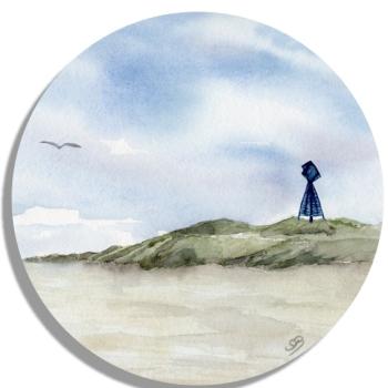 Untersetzer Glasuntersetzer rund 9,5 cm Aquarell Maritim Kunst Druck Kunstdruck Nordsee Insel Baltrum Bake Düne Dünen Strand Meer