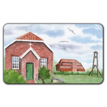 Frühstücksbrettchen Brettchen Aquarell Maritim Kunst Druck Kunstdruck Nordsee Insel Baltrum Kirche Inselglocke