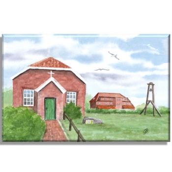 Leinwand 30 x 20 cm Keilrahmen Canvas-Leinen Aquarell Maritim Kunst Druck Kunstdruck Nordsee Insel Baltrum Kirche Inselglocke