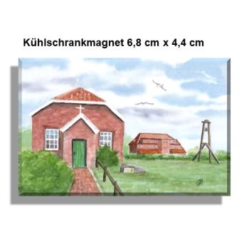 Kühlschrankmagnet Aquarell Maritim Kunst Druck Kunstdruck Nordsee Insel Baltrum Kirche Inselglocke