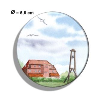 Kühlschrankmagnet m. Flaschenöffner Aquarell Maritim Kunst Druck Kunstdruck Nordsee Insel Baltrum Kirche Inselglocke