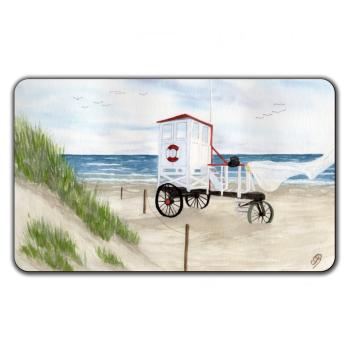 Frühstücksbrettchen Brettchen  Aquarell Maritim Kunst Druck Kunstdruck Nordsee Insel Baltrum Strand Dünen Meer Badeturm