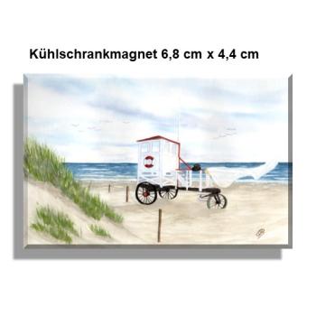 Kühlschrankmagnet  Aquarell Maritim Kunst Druck Kunstdruck Nordsee Insel Baltrum Strand Dünen Meer Badeturm