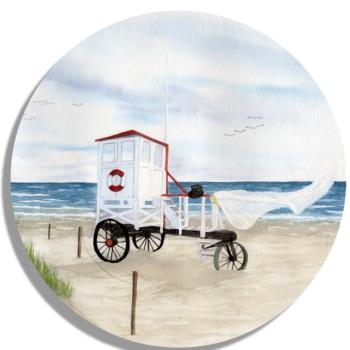 Untersetzer Glasuntersetzer rund 9,5 cm Aquarell Maritim Kunst Druck Kunstdruck Nordsee Insel Baltrum Strand Dünen Meer Badeturm