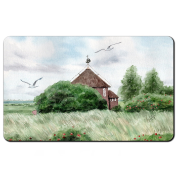 Frühstücksbrettchen Brettchen Aquarell Maritim Kunst Druck Kunstdruck Nordsee Insel Baltrum Kirche