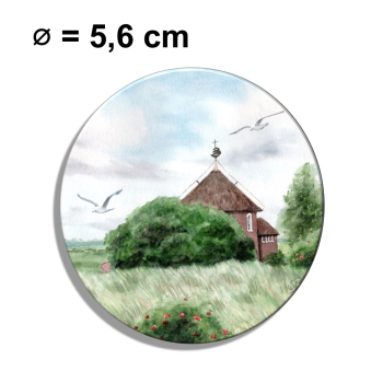 Kühlschrankmagnet m. Flaschenöffner Aquarell Maritim Kunst Druck Kunstdruck Nordsee Insel Baltrum Kirche