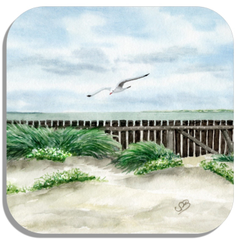 Untersetzer Glasuntersetzer 9,5 x 9,5 cm Aquarell Maritim Kunst Druck Kunstdruck Nordsee Insel Baltrum Strand Dünen Meer