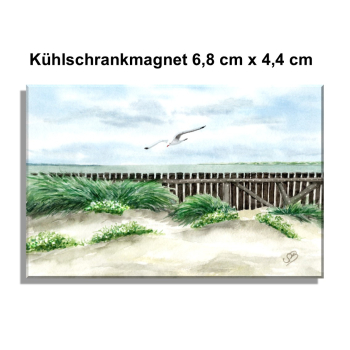Kühlschrankmagnet  Aquarell Maritim Kunst Druck Kunstdruck Nordsee Insel Baltrum Strand Dünen Meer
