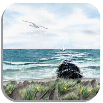 Untersetzer Glasuntersetzer 9,5 x 9,5 cm Aquarell Maritim Kunst Druck Kunstdruck Nordsee Insel Baltrum Strand Dünen Meer