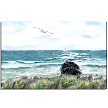 Leinwand 30 x 20 cm Keilrahmen Canvas-Leinen Aquarell Maritim Kunst Druck Kunstdruck Nordsee Insel Baltrum Strand Dünen Meer