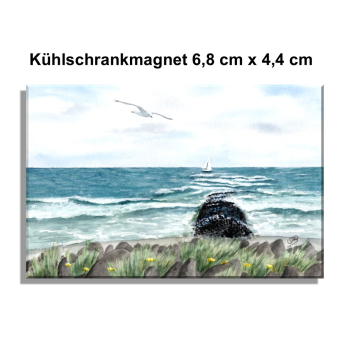 Kühlschrankmagnet  Aquarell Maritim Kunst Druck Kunstdruck Nordsee Insel Baltrum Strand Dünen Meer