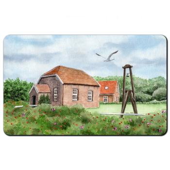 Frühstücksbrettchen Brettchen Aquarell Maritim Kunst Druck Kunstdruck Nordsee Insel Baltrum Kirche Inselglocke