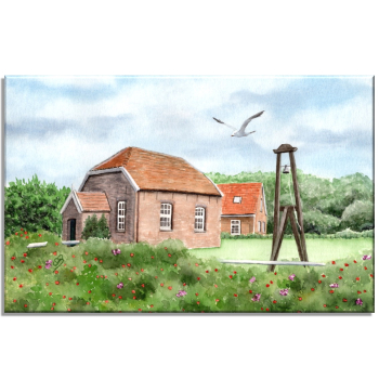 Leinwand 30 x 20 cm Keilrahmen Canvas-Leinen Aquarell Maritim Kunst Druck Kunstdruck Nordsee Insel Baltrum Kirche Inselglocke