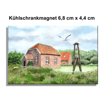 Kühlschrankmagnet Aquarell Maritim Kunst Druck Kunstdruck Nordsee Insel Baltrum Kirche Inselglocke