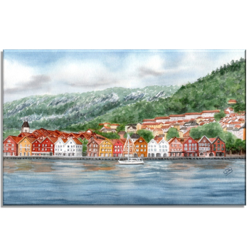 Stretcher frame canvas 30 x 20 cm linen  watercolor art print Norway Norge Bergen Bryggen - NO8