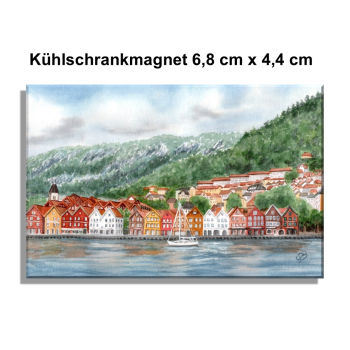 Kühlschrankmagnet Aquarell Kunst Druck Kunstdruck Norwegen Norge Norway Bergen Bryggen - NO8