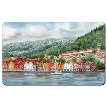 Frühstücksbrettchen Brettchen Aquarell Kunst Druck Kunstdruck Norwegen Norge Norway Bergen Bryggen - NO8