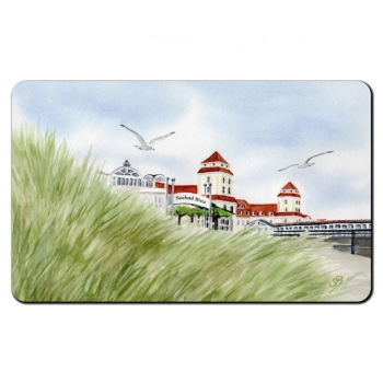Frühstücksbrettchen Brettchen Aquarell Maritim Kunst Druck Kunstdruck Ostsee Rügen Binz1 - Kurhaus Binz