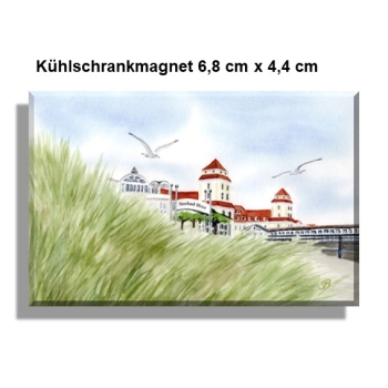 Kühlschrankmagnet  Aquarell Maritim Kunst Druck Kunstdruck Ostsee Rügen Binz1 - Kurhaus Binz