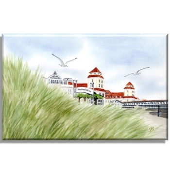 Leinwand 30 x 20 cm Keilrahmen Canvas-Leinen Aquarell Maritim Kunst Druck Kunstdruck Ostsee Rügen Binz1 - Kurhaus Binz