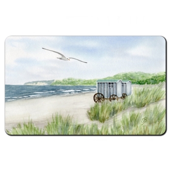 Frühstücksbrettchen Brettchen Aquarell Maritim Kunst Druck Kunstdruck Ostsee Rügen Binz 2 - Badekarre - Strandsauna