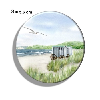 Kühlschrankmagnet m. Flaschenöffner Aquarell Maritim Kunst Druck Kunstdruck Ostsee Rügen Binz 2 - Badekarre - Strandsauna