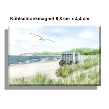Kühlschrankmagnet  Aquarell Maritim Kunst Druck Kunstdruck Ostsee Rügen Binz 2 - Badekarre - Strandsauna