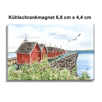 Fridge magnet Watercolor Maritime Art Print Baltic Sea - Fishermen's Houses in Boltenhagen Harbor