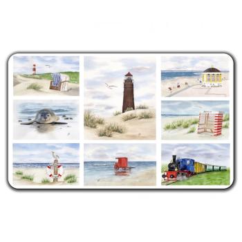 Breakfast Board  Watercolor Maritime Art Print North Sea Island Borkum Beach Chair Lighthouse Ocean Dunes