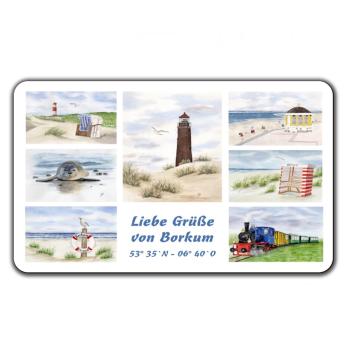 Breakfast Board  Watercolor Maritime Art Print North Sea Island Borkum Beach Chair Lighthouse Ocean Dunes