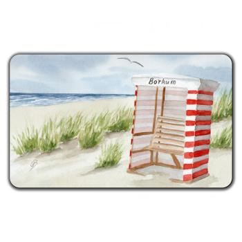 Frühstücksbrettchen Brettchen Aquarell Maritim Kunst Druck Kunstdruck Nordsee Insel Borkum Strandzelt Zelt Strandkorb Strand Meer Dünen