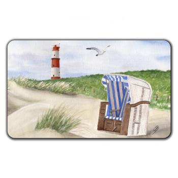 Frühstücksbrettchen Brettchen  Aquarell Maritim Kunst Druck Kunstdruck Nordsee Strandkorb Leuchtturm Insel Borkum Meer Strand Dünen