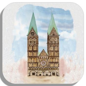 Untersetzer Glasuntersetzer 9,5 x 9,5 cm Aquarell Maritim Kunst Druck Kunstdruck Bremen Bremer Dom Souvenir Souvenirs