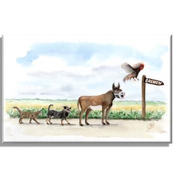 Leinwand 30 x 20 cm Keilrahmen Canvas-Leinen Aquarell Maritim Kunst Druck Kunstdruck Bremen Bremer Stadtmusikanten Nordsee Souvenir Souvenirs