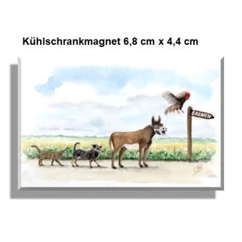 Kühlschrankmagnet Aquarell Maritim Kunst Druck Kunstdruck Bremen Bremer Stadtmusikanten Nordsee Souvenir Souvenirs