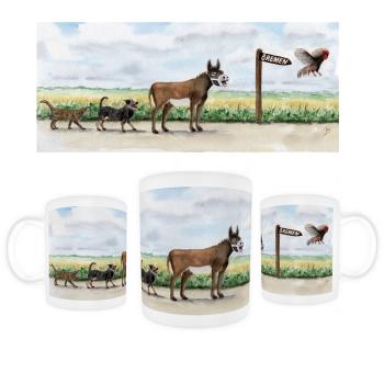 Tasse Becher Kaffeebecher Aquarell Maritim Kunst Druck Kunstdruck Bremen Bremer Stadtmusikanten Nordsee Souvenir Souvenirs