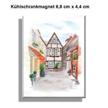 Kühlschrankmagnet Aquarell Maritim Kunst Druck Kunstdruck Bremen Bremer Schnoor Gasse Nordsee Souvenir Souvenirs