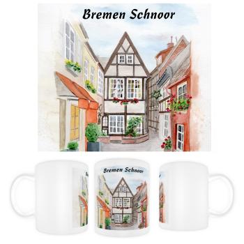 Tasse Becher Kaffeebecher Aquarell Maritim Kunst Druck Kunstdruck Bremen Bremer Schnoor Gasse Nordsee Souvenir Souvenirs