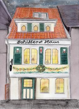 Folienmagnet Aquarell Maritim Kunst Druck Kunstdruck Bremen Bremer Schnoor Gasse Schifferhaus Nordsee Souvenir Souvenirs