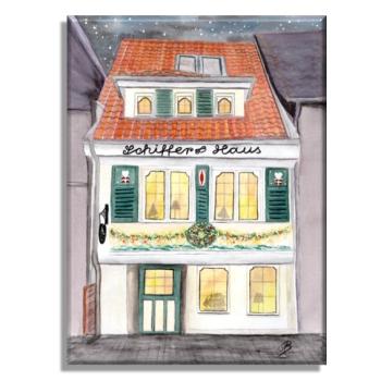 Leinwand 30 x 20 cm Keilrahmen Canvas-Leinen Aquarell Maritim Kunst Druck Kunstdruck Bremen Bremer Schnoor Gasse Nordsee Souvenir Souvenirs Schifferhaus