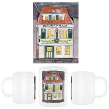 Tasse Becher Kaffeebecher Aquarell Maritim Kunst Druck Kunstdruck Bremen Bremer Schnoor Gasse Nordsee Souvenir Souvenirs Schifferhaus
