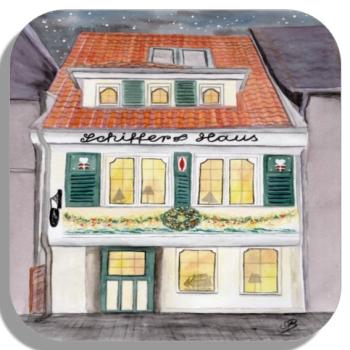 Untersetzer Glasuntersetzer 9,5 x 9,5 cm Aquarell Maritim Kunst Druck Kunstdruck Bremen Bremer Schnoor Gasse Nordsee Souvenir Souvenirs Schifferhaus