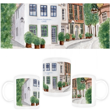 Tasse Becher Kaffeebecher Aquarell Maritim Kunst Druck Kunstdruck Bremen Bremer Schnoor Gasse Nordsee Souvenir Souvenirs