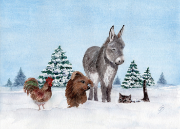 Postcard DIN-A6 Bremen Town Musicians Christmas in the Forest - Bre16